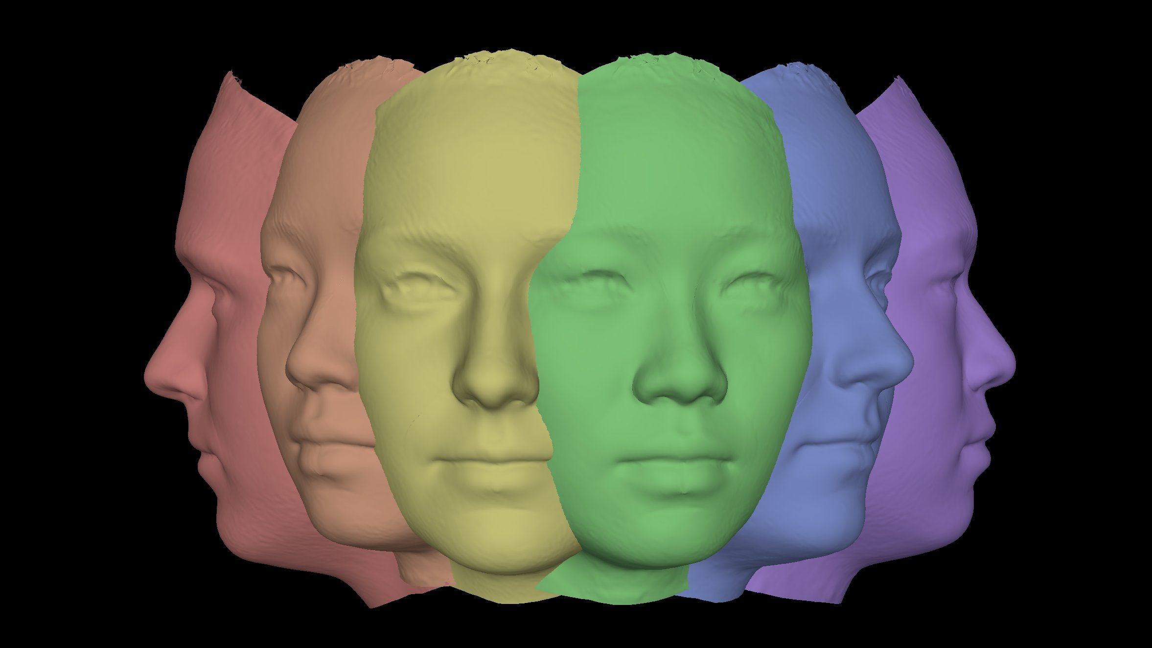 Six 3D faces in rainbow colours